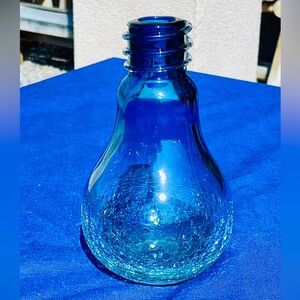 Torre & Tagus Light Bulb Vase Cobalt Blue Crackle Glass 8” tall